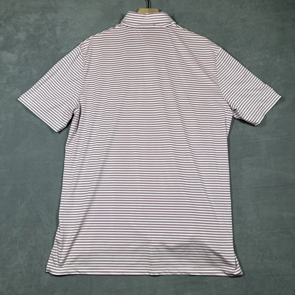 RLX Ralph Lauren Polo Shirt Mens L Pink White Striped Golf‎ Performance Stretch